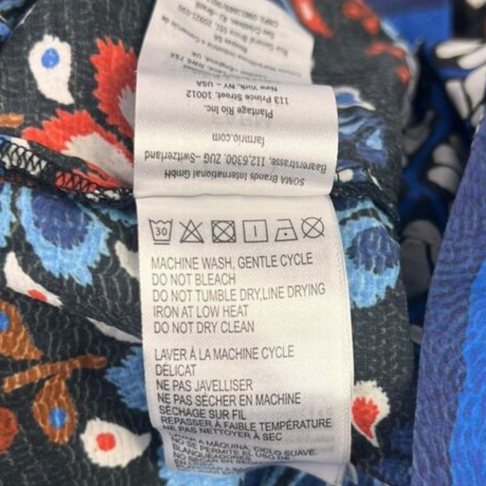 FARM RIO Latina Scarf Mini Dress Sz Medium Blue Mosaic Floral Cotton Long Sleeve - Picture 13 of 16